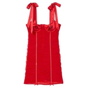 New! Victorias Secret Wicked Open-Cup Bling Ruched Slip Red 31602